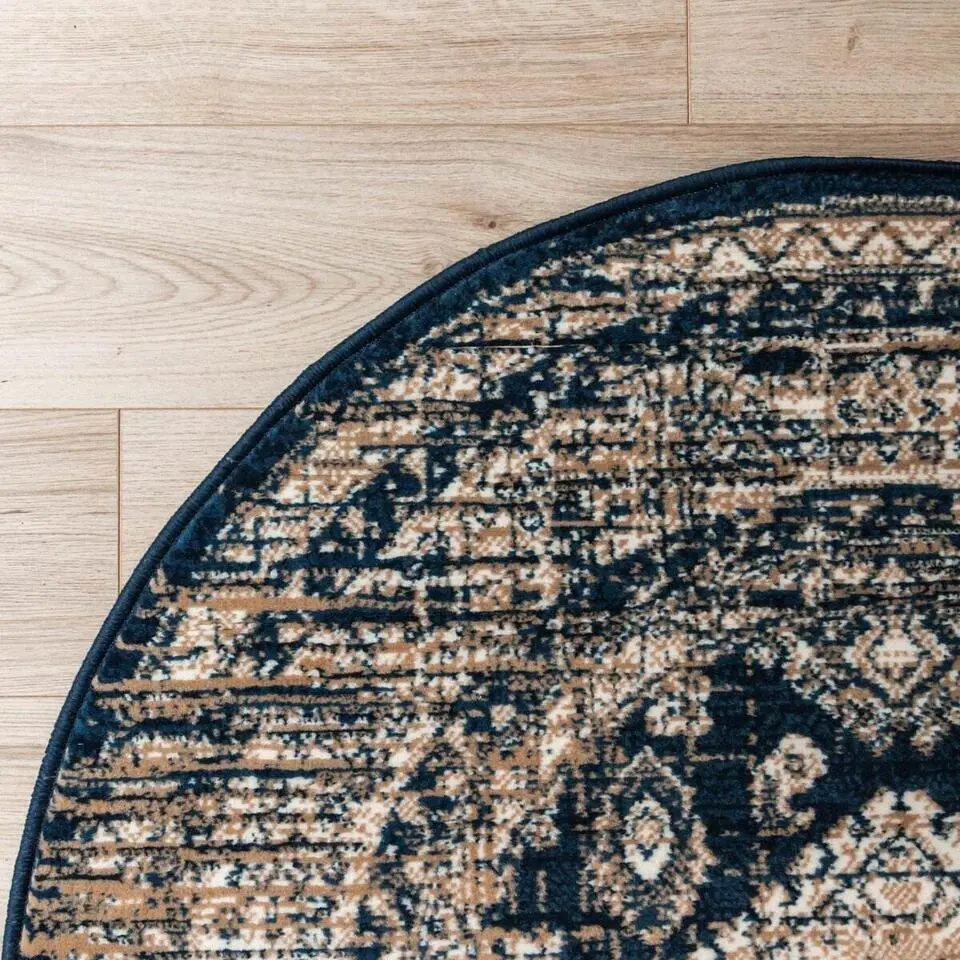 Interieur05 rond vintage vloerkleed Aila blauw - 120 x 120 cm