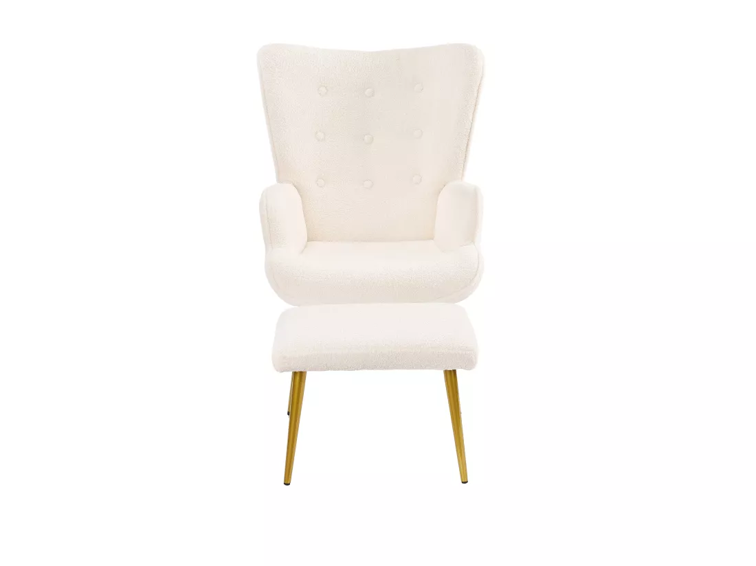 Ensemble 2 pièces, ensemble de chaises sherpa avec tabouret, design élégant, blanc