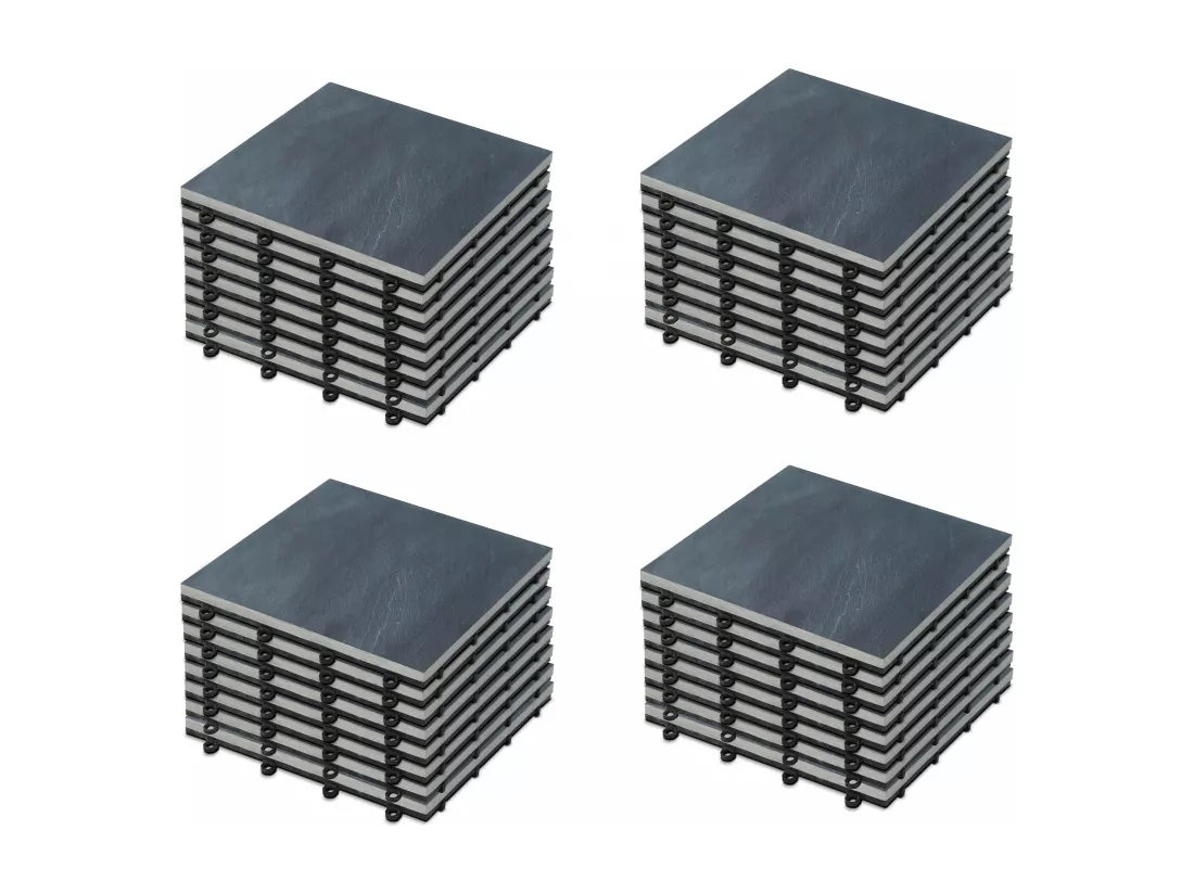 Lot de 32 dalles clipsables en pierre naturelle noir