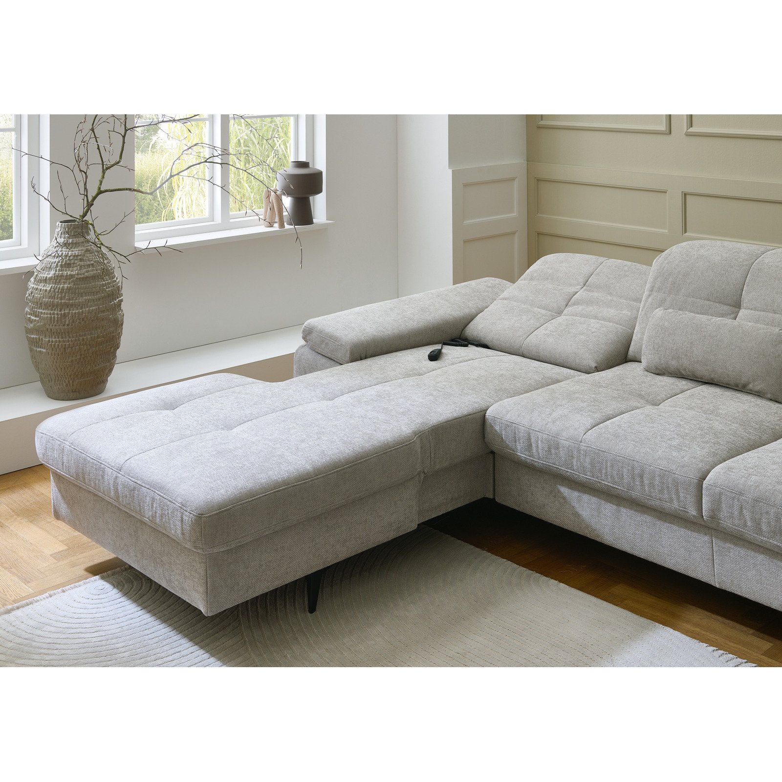 Ecksofa Potsdam Stoff grau Recamière links elektrisch