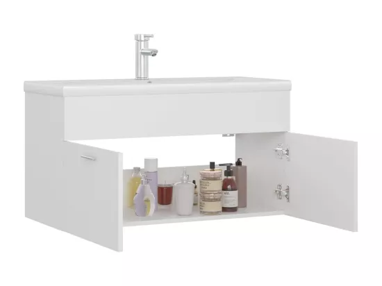 Armoire d'évier avec lavabo intégré Blanc Aggloméré