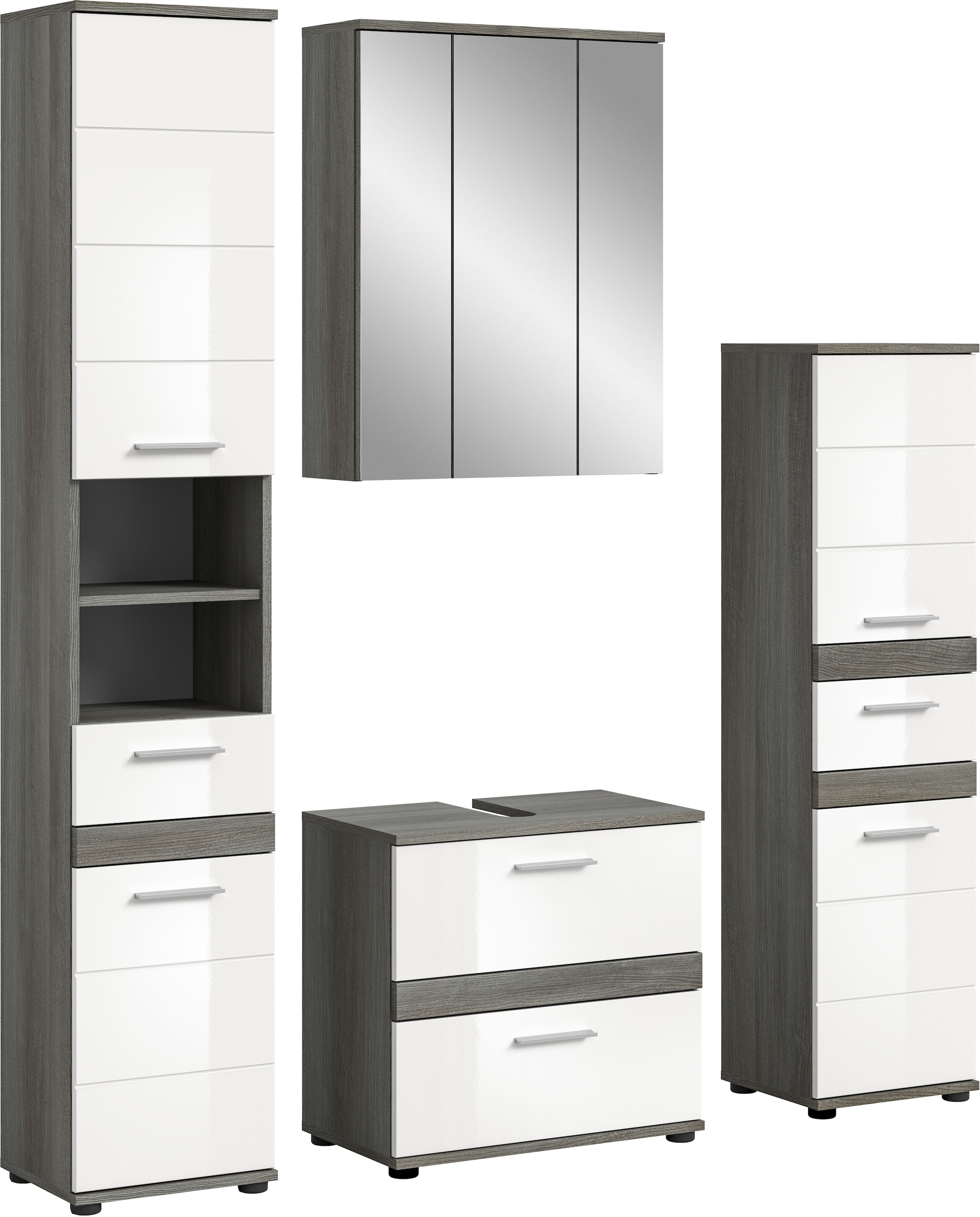 welltime Badmöbel-Set »LUCCA, 4-teilig, TOPSELLER!, MDF Hochglanzfront, bestehend aus:« Set, 4 Stk. tlg.