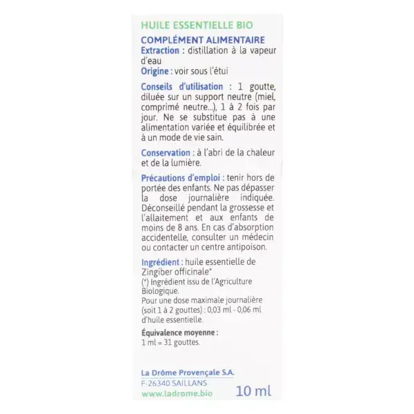Óleo Essencial de Gengibre Orgânico Ladrome 10ml