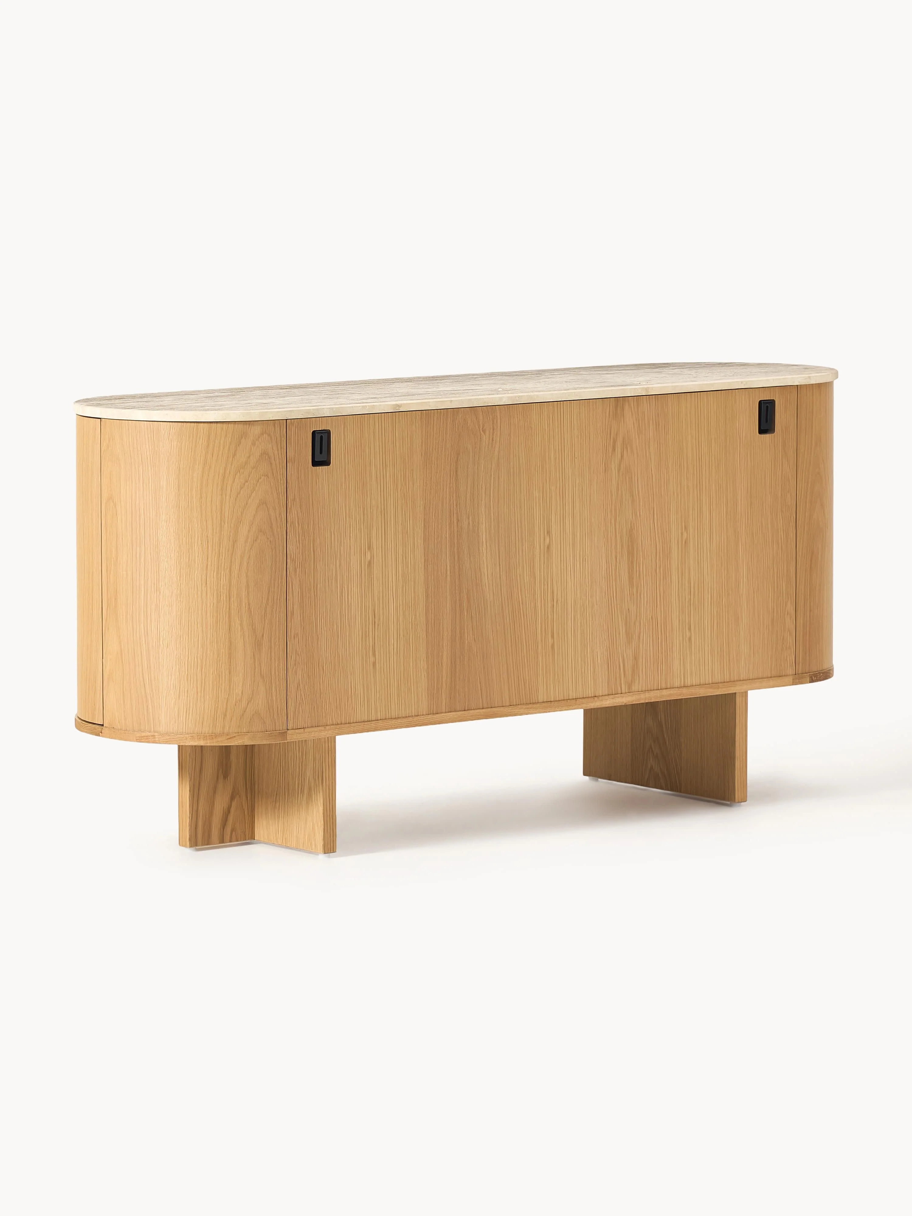 Houten dressoir Zumi met afgeronde hoeken en travertijn blad