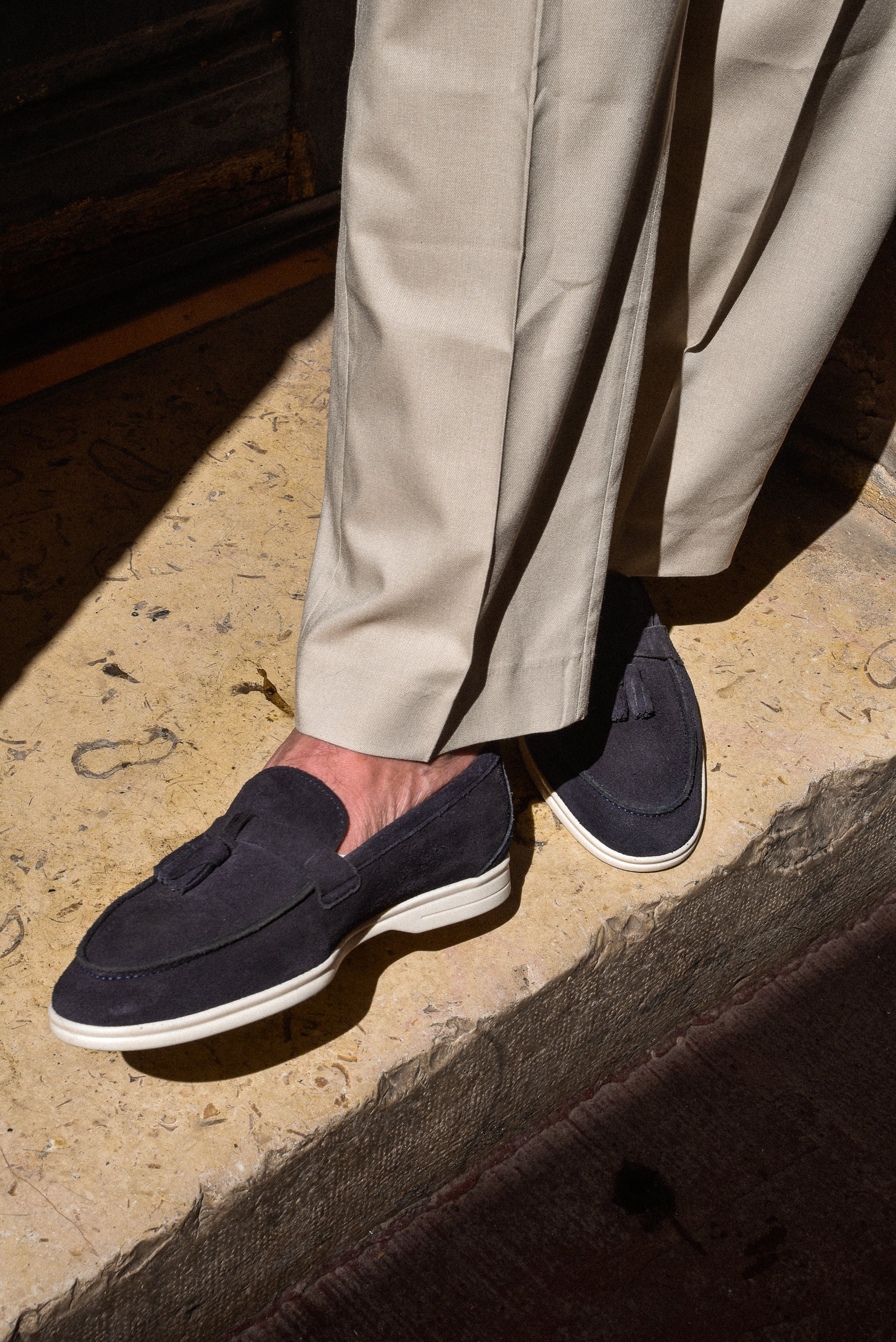 Pompy-Mocassin à glands en velours marine