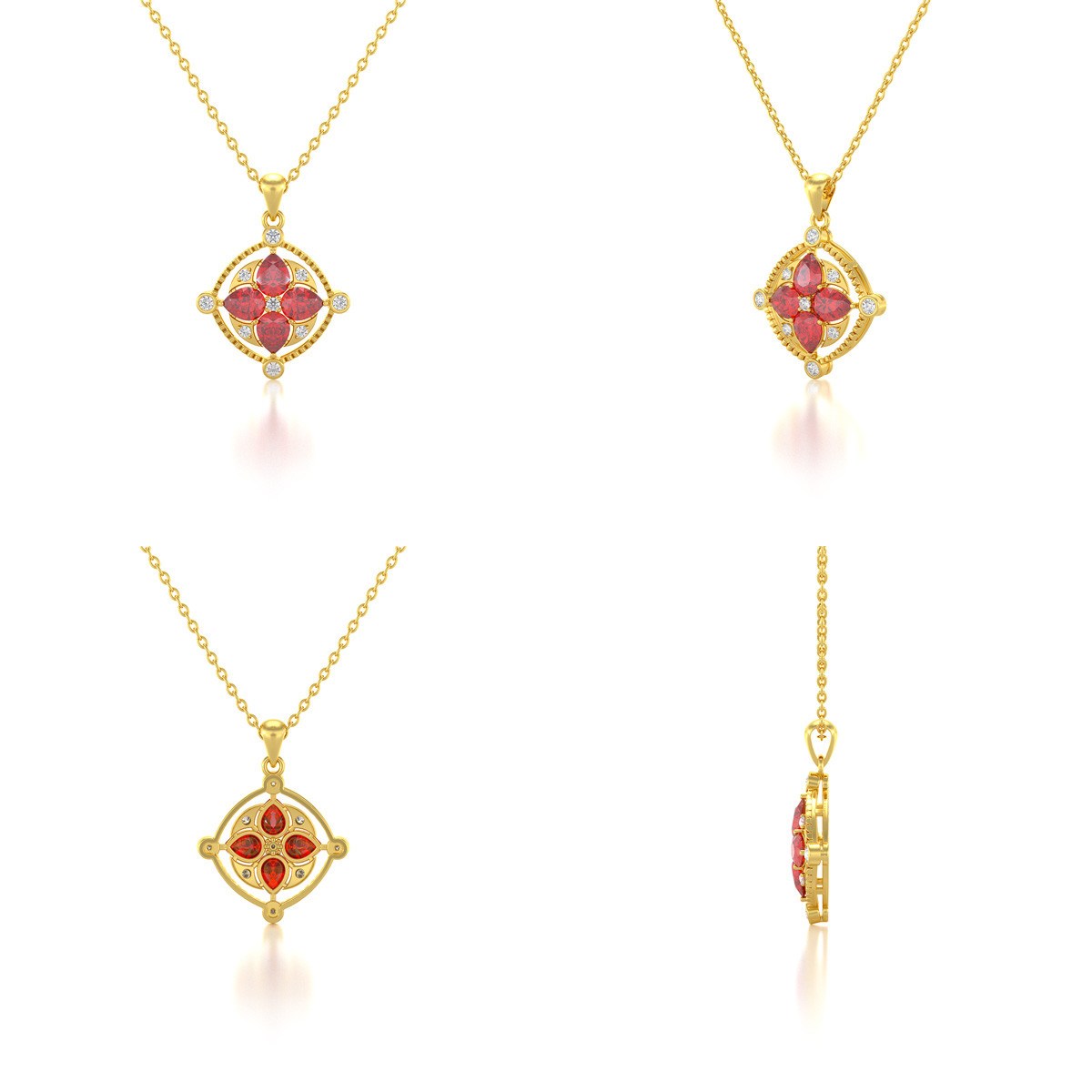 Collier Médaillon Rubis & Diamants en Or Jaune - Cadeau Anniversaire | Aden