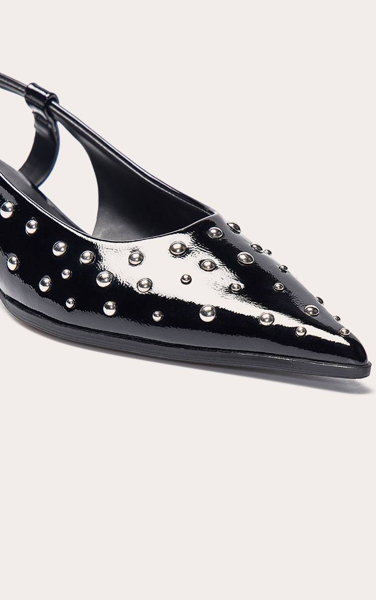 Noir Escarpins À Talon Chaton En Synthétiquecuir Verni Avec Détails Cloutés