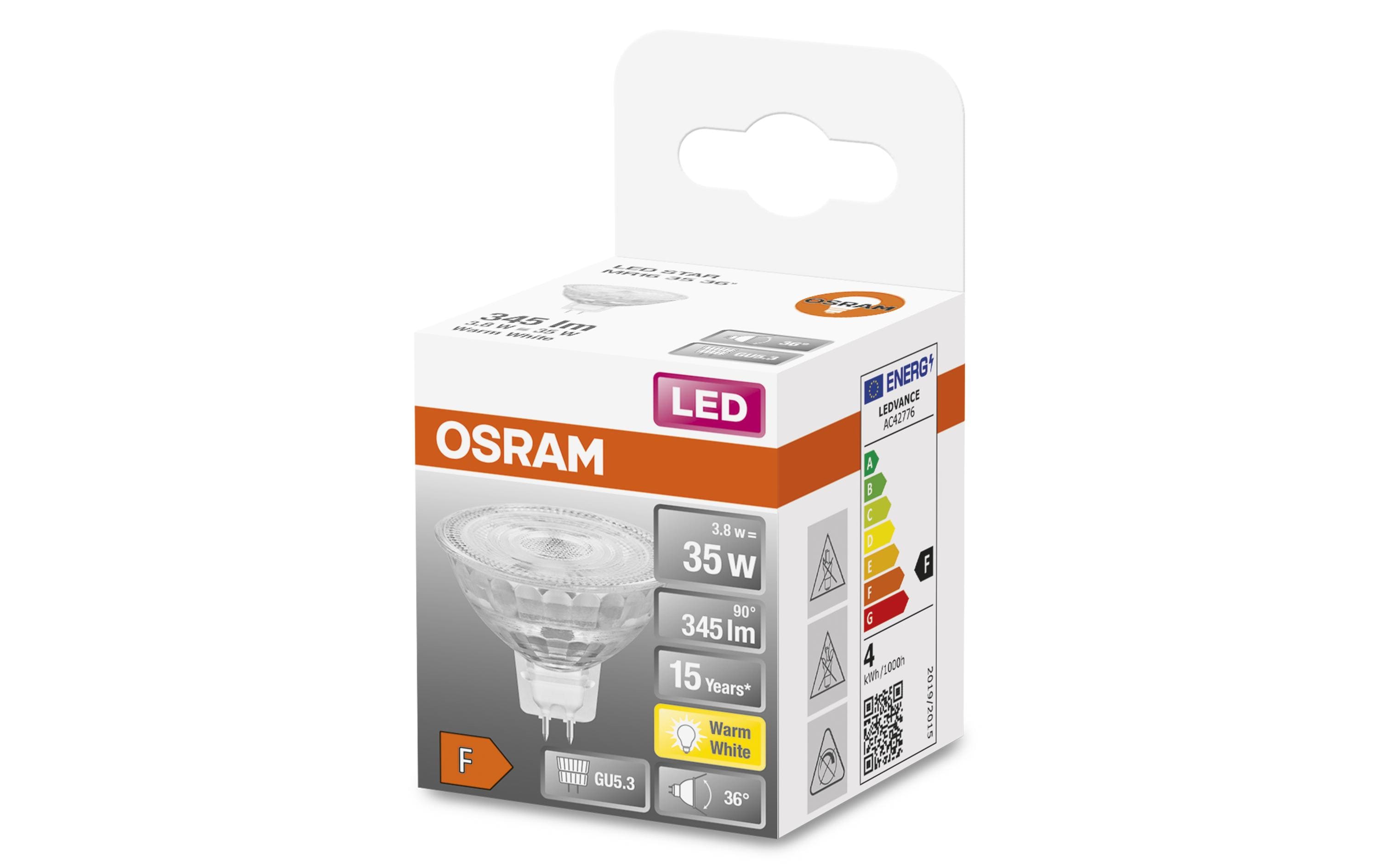 Lampe Superstar Mr 16 35 36 °, 3.8W, GU5.3, WarmweissNiedervolt-LED-Reflektorlampen MR16 mit Retrofit-Stecksockel