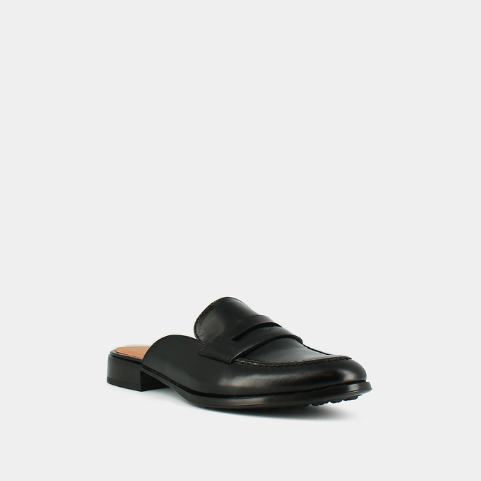 Mocassins ouverts à bouts ronds  en cuir noir