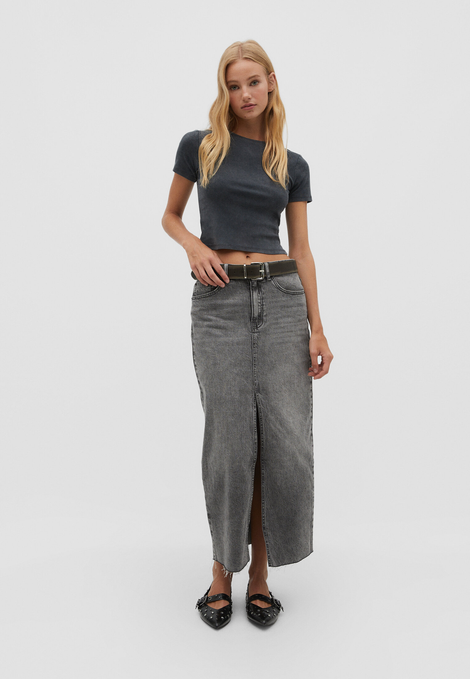 Camiseta cropped de algodão com efeito desbotado