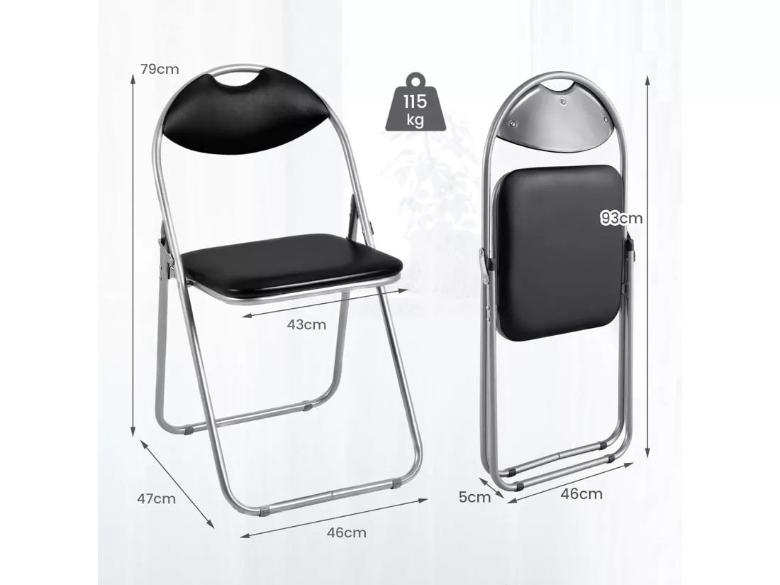 Lot de 6 Chaise Pliante en Métal, Chaise Visiteur Pliable Rembourré avec Poignée, Charge 115 kg, sans Assemblage, Noir