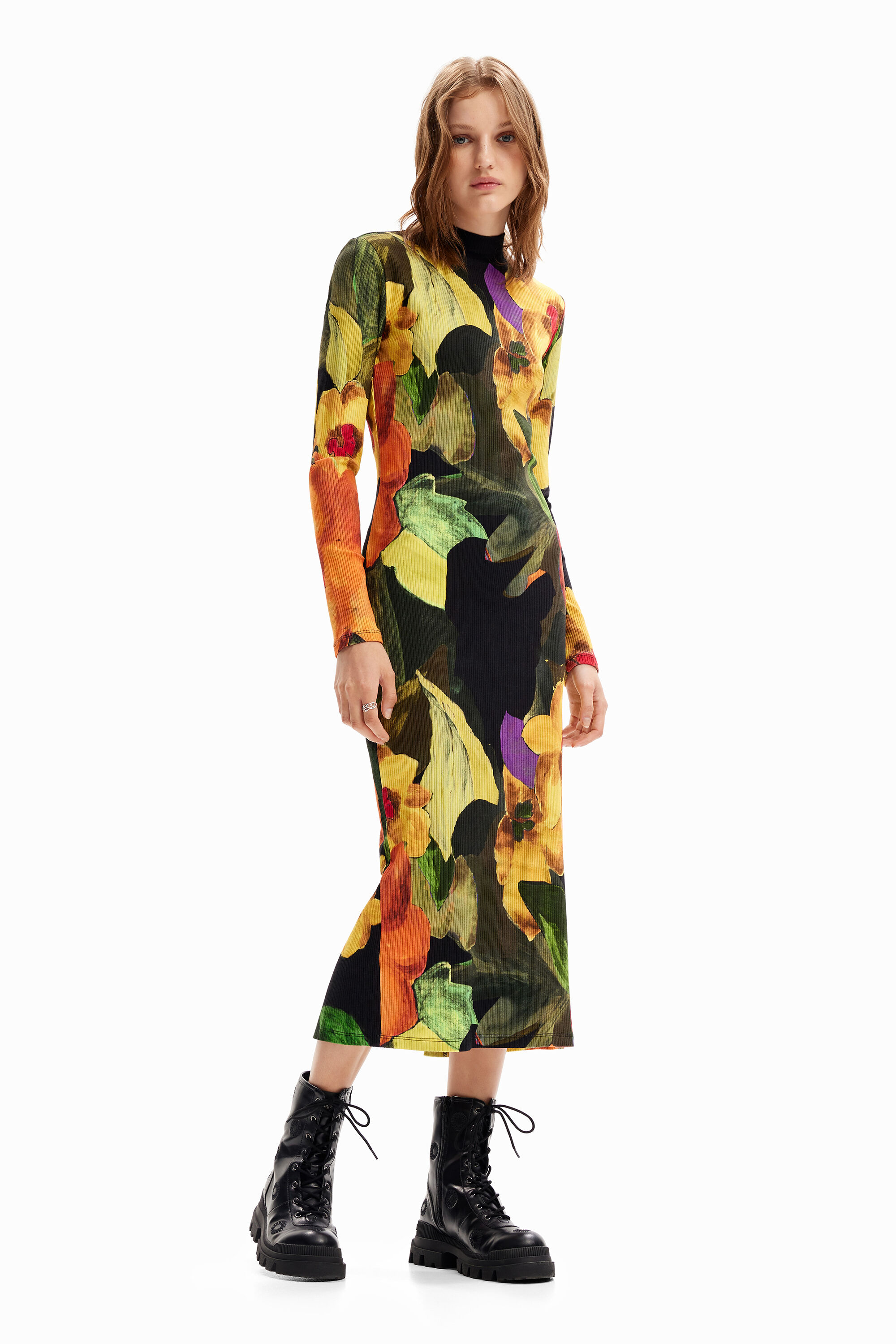 Robe midi ajustée fleurs