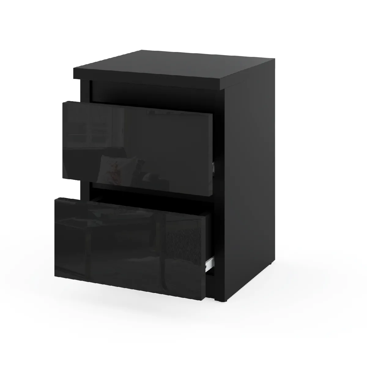 Table de chevet - Noir Brillant - 2 tiroirs - Design moderne