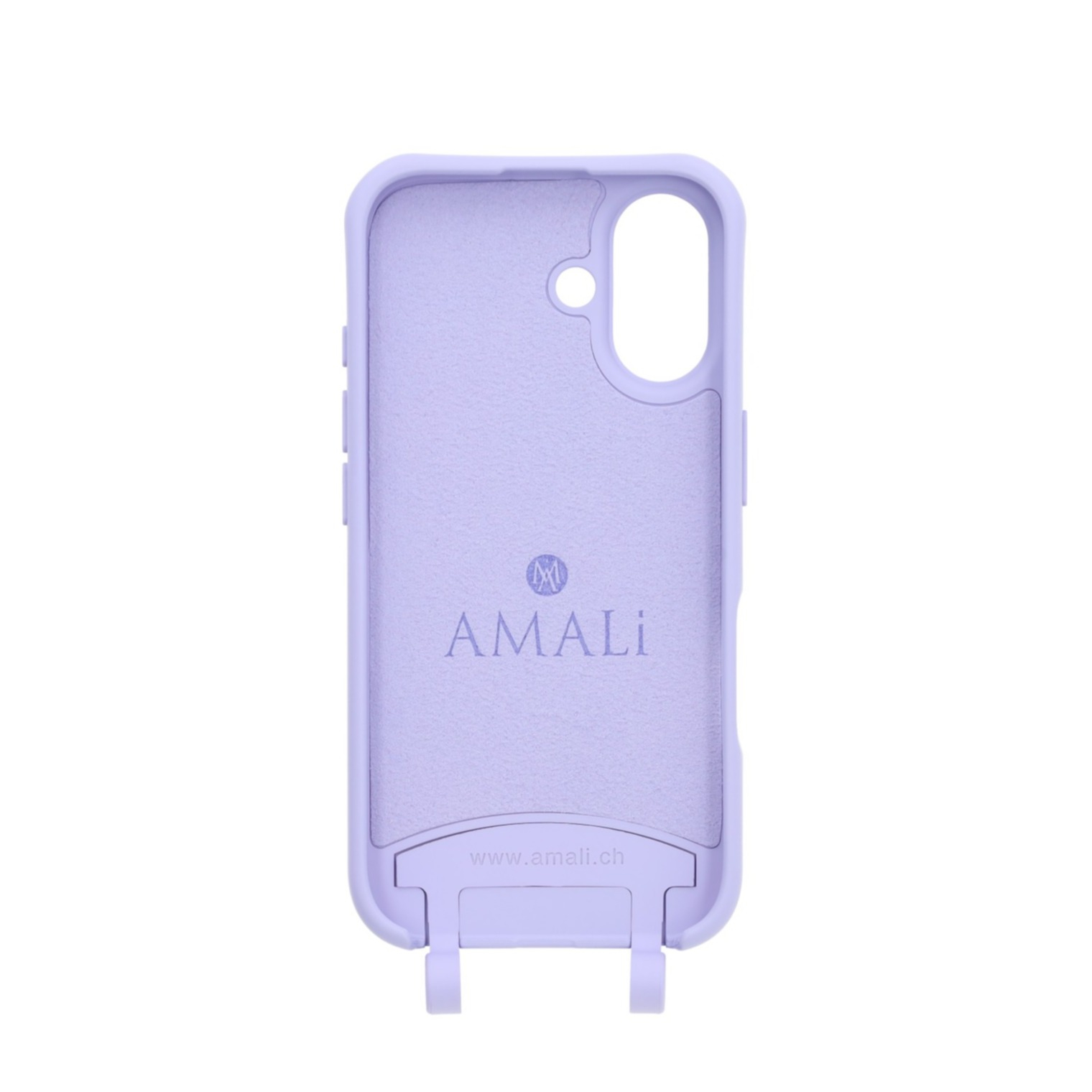 iPhone 16 Handy Hülle Elegantes Case mit abnehmbarem Necklace Adapter - Lilac / Gold