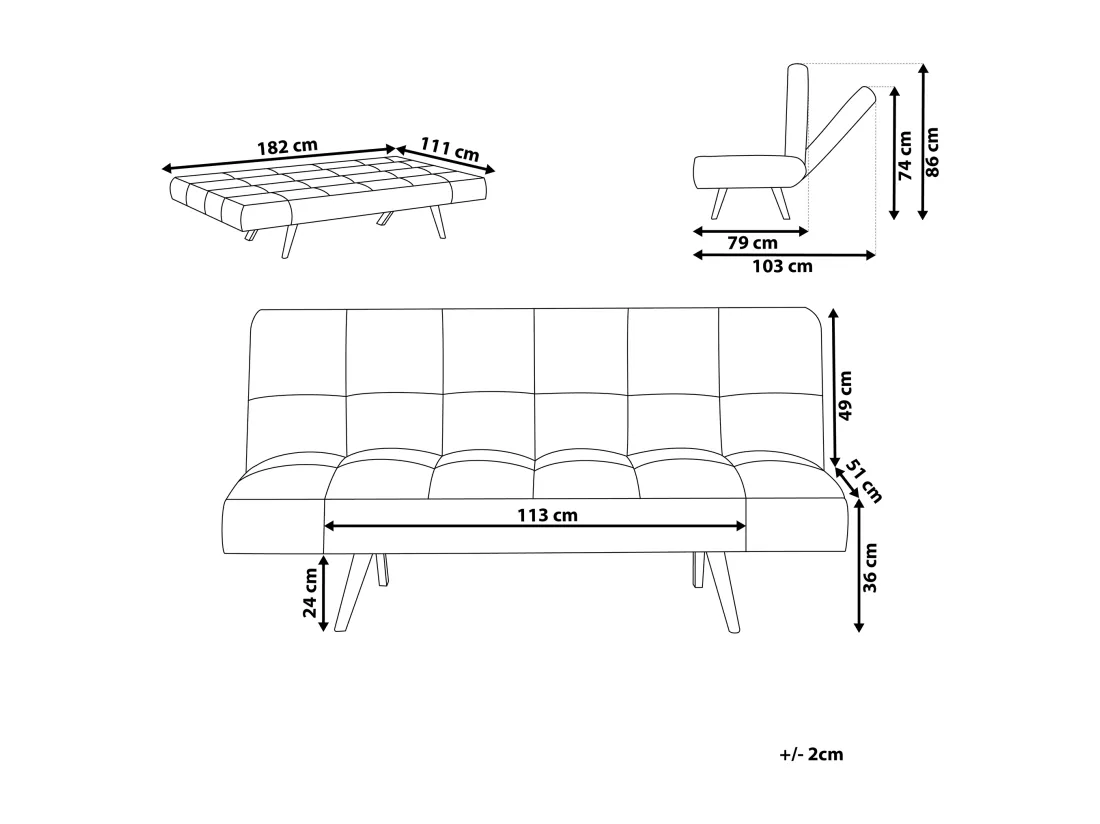 Canapé convertible 3 places en tissu gris foncé INGARO