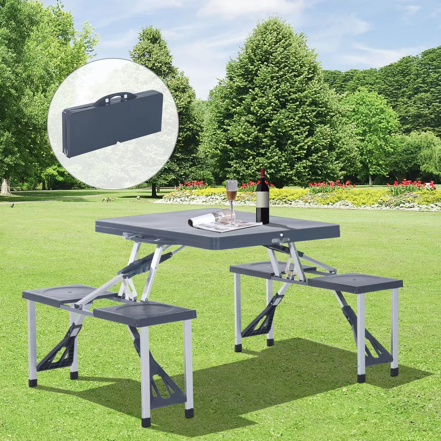 Outsunny Campingtisch mit 4 Sitzen schwarz, grau