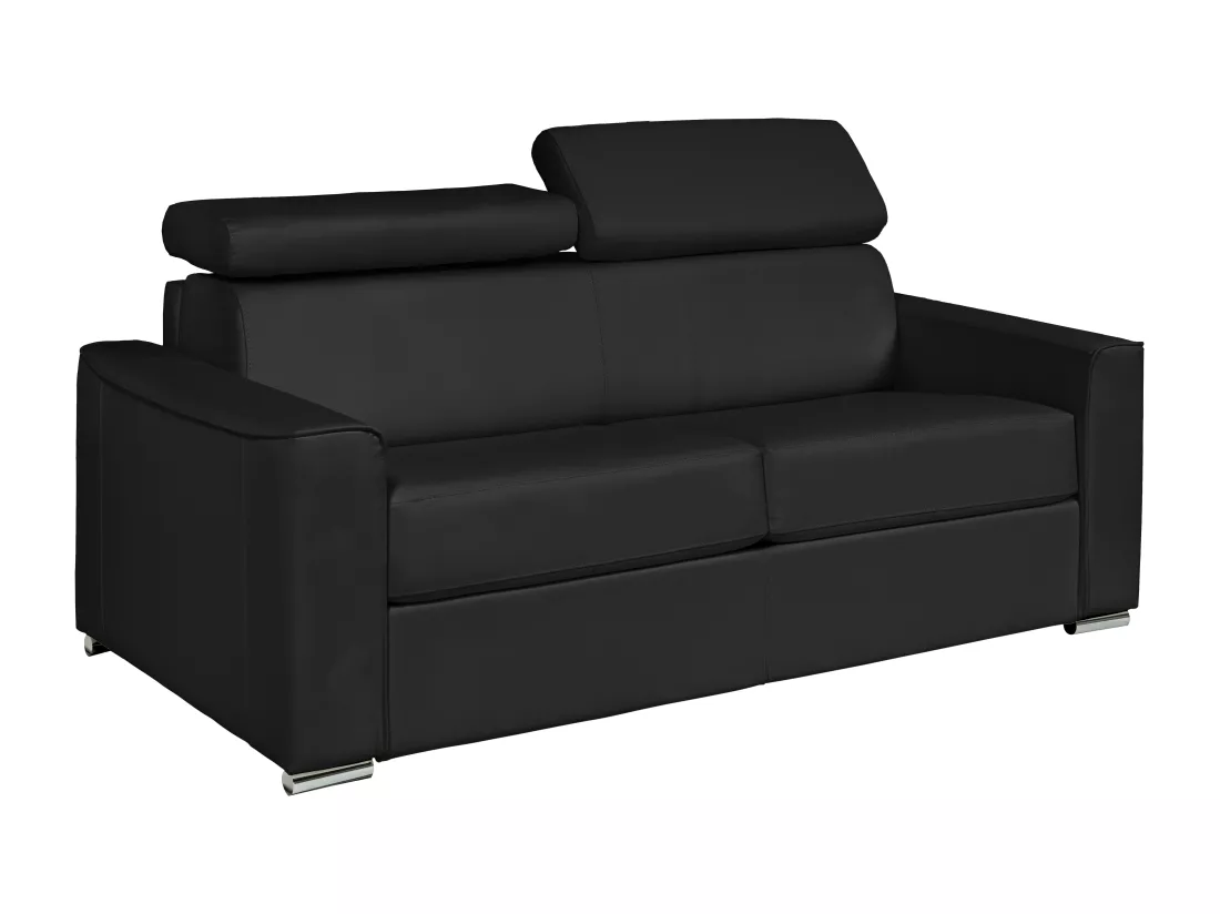 Canapé 3 places convertible express en cuir de buffle noir - Couchage 140 cm - Matelas 22 cm - VIZIR