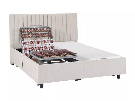 Lit électrique de relaxation déco tout plots + matelas mémoire de forme - 2 x 70 x 190 cm - Tissu - Beige - SASORA de YSMÉE