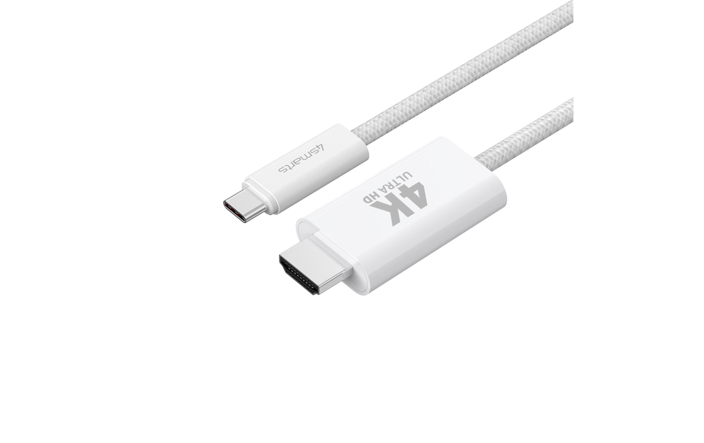 Kabel 4K 60Hz USB Type-C - HDMI, 2 mUSB-C auf HDMI Kabel 2m weiss, 4K-Unterstützung, Case Friendly