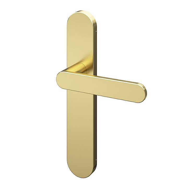 Ensemble poignée sur plaque rond GoodHome Minzh effet laiton satin doré L.120mm x l.42mm entraxe 165-195mm