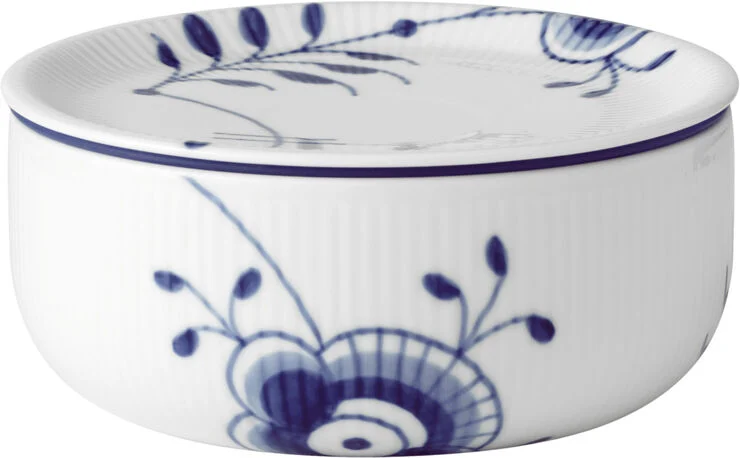Royal Copenhagen BLÅ MEGA RIFLET OPBEVARINGSKRUKKE 15 CM Hvid