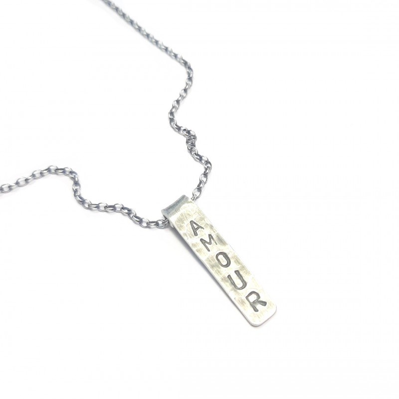Collier Homme Message Amour Argent Martelé