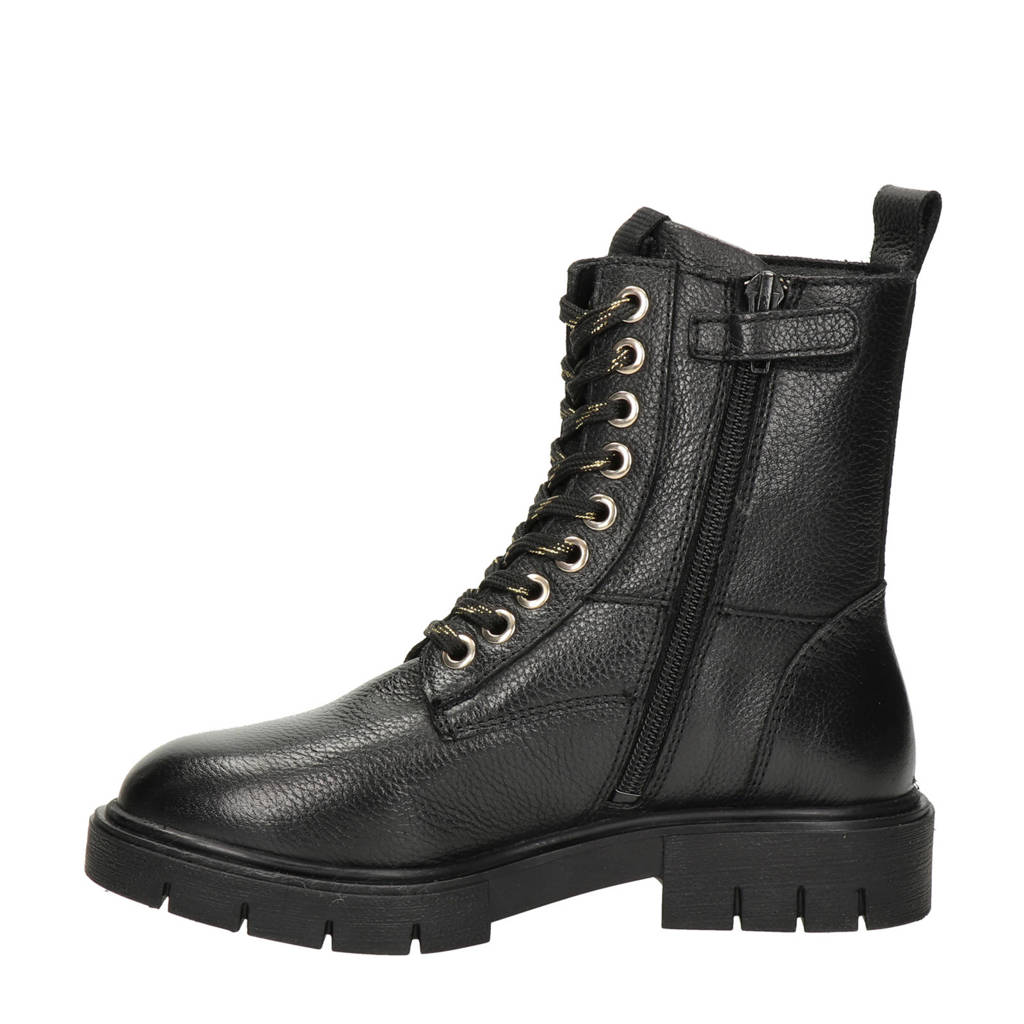 Nelson Kids leren veterboots zwart