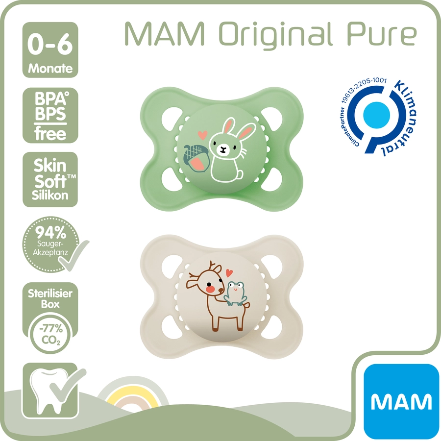 MAM Schnuller Original Silikon, 2 Stk., HaseReh, 0-6 Monate