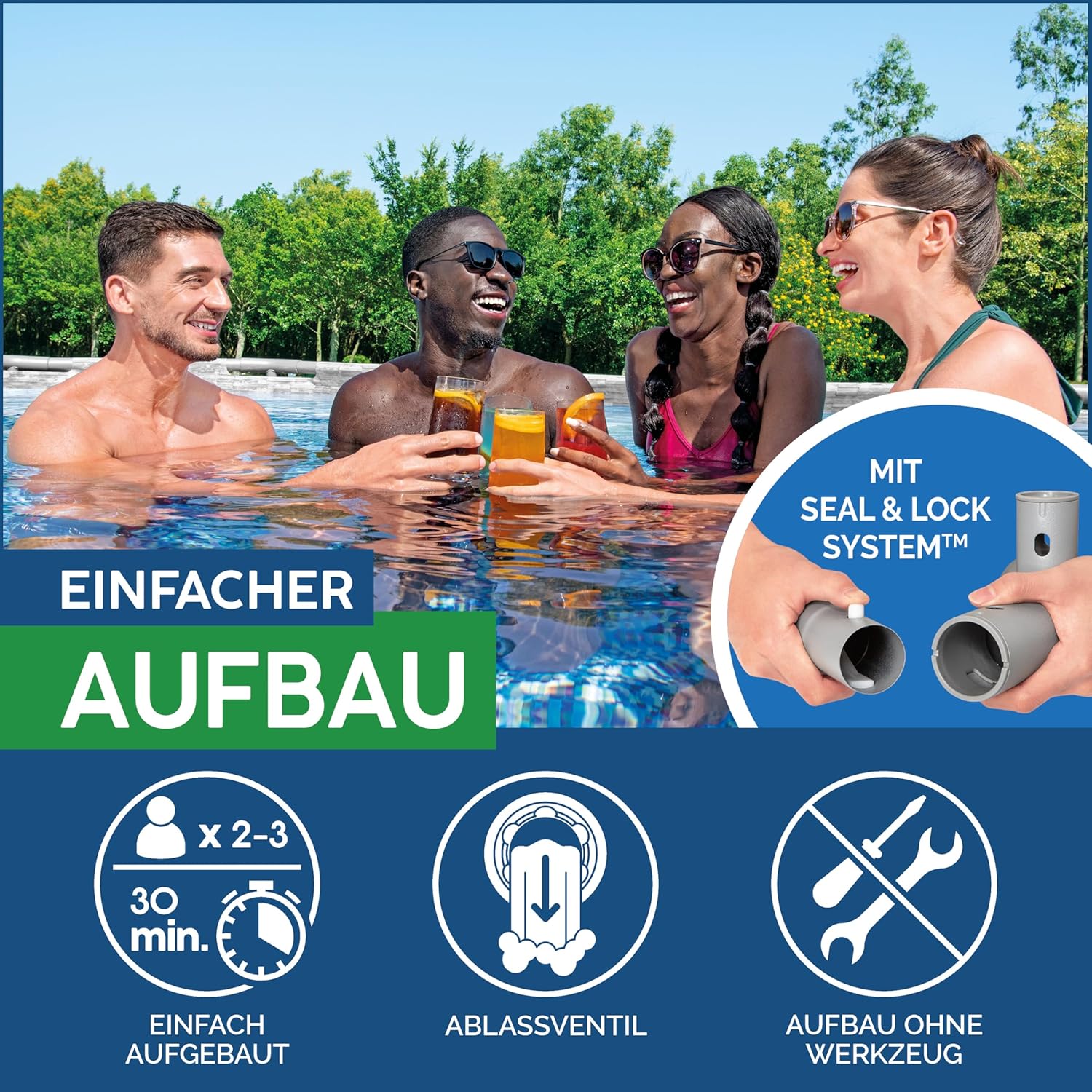 Bestway® Power Steel Swim Vista Series Ersatz Frame Pool ohne Zubehör 488 x 305 x 107 cm, Steinwand-Optik (Cremegrau), oval