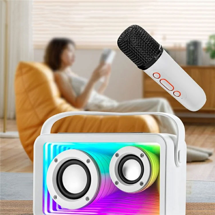 Mini Bluetooth Karaoke-Lautsprecher mit RGB-Beleuchtung und 2 Mikrofone AUX / microSD-Karte / USB (iOS/Android) - Rosa
