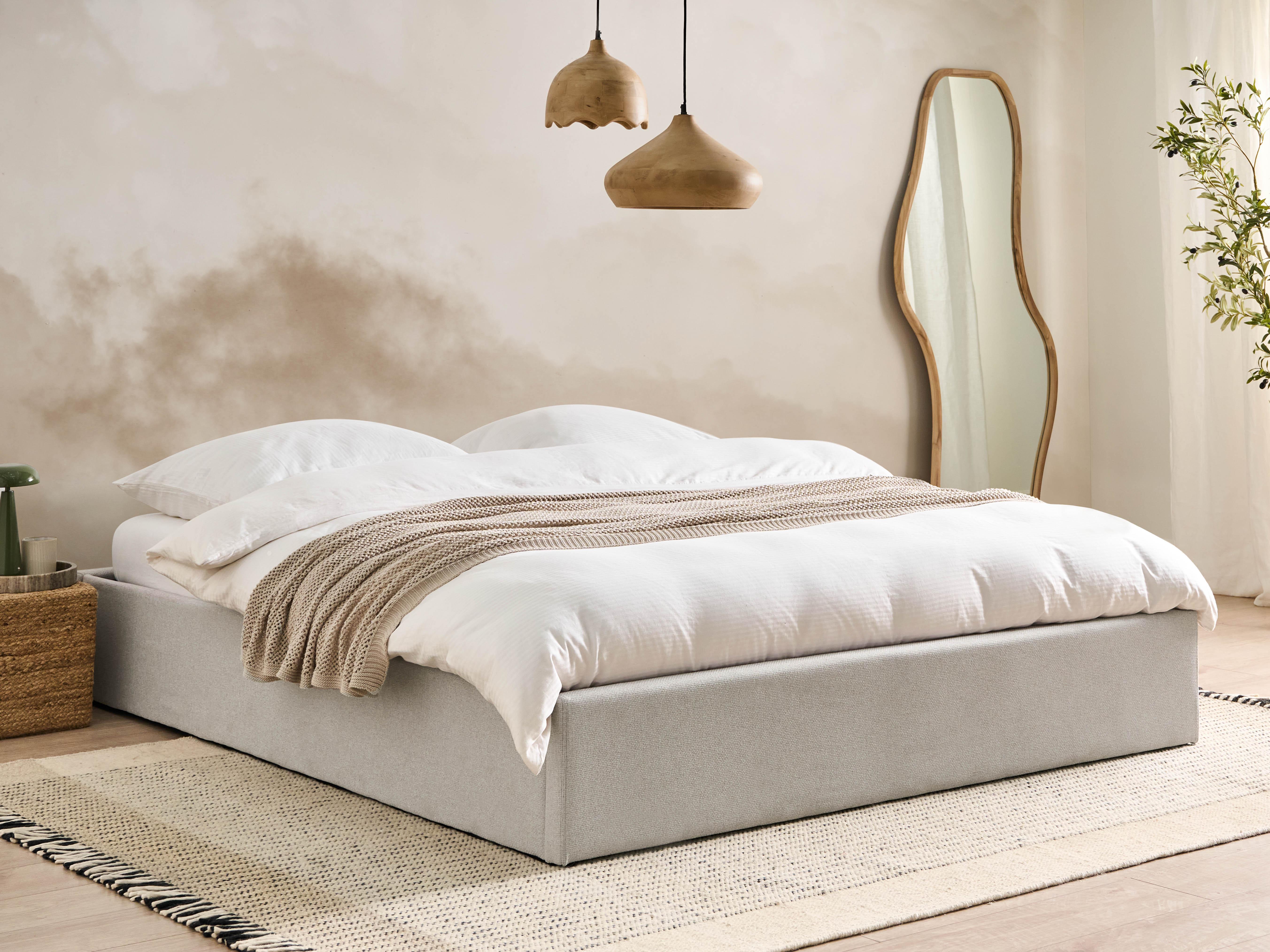 Opbergbed zonder hoofdbord Stof DINAN 180 x 200 cm Lichtgrijs