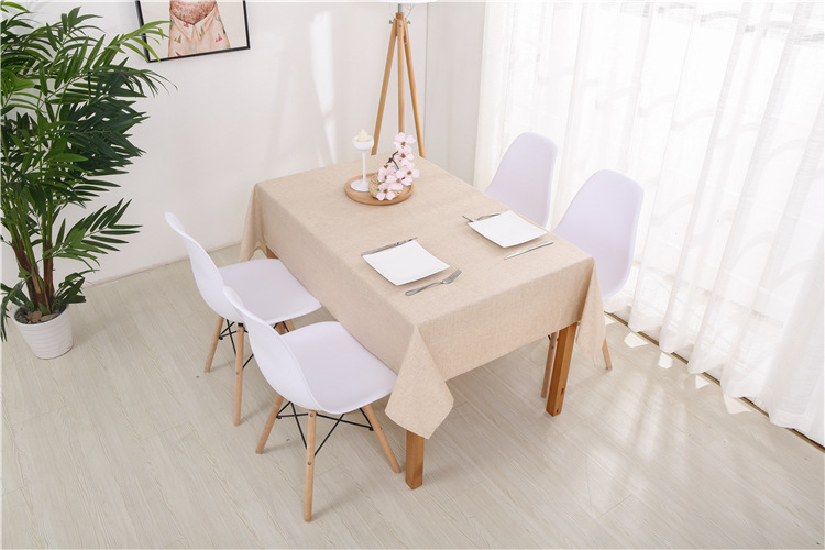 (130x220cm) Leinen-Baumwoll Tischdecke Esszimmer Home Deko Wasserabweisendes Tisch Tuch Uni Design - Beige