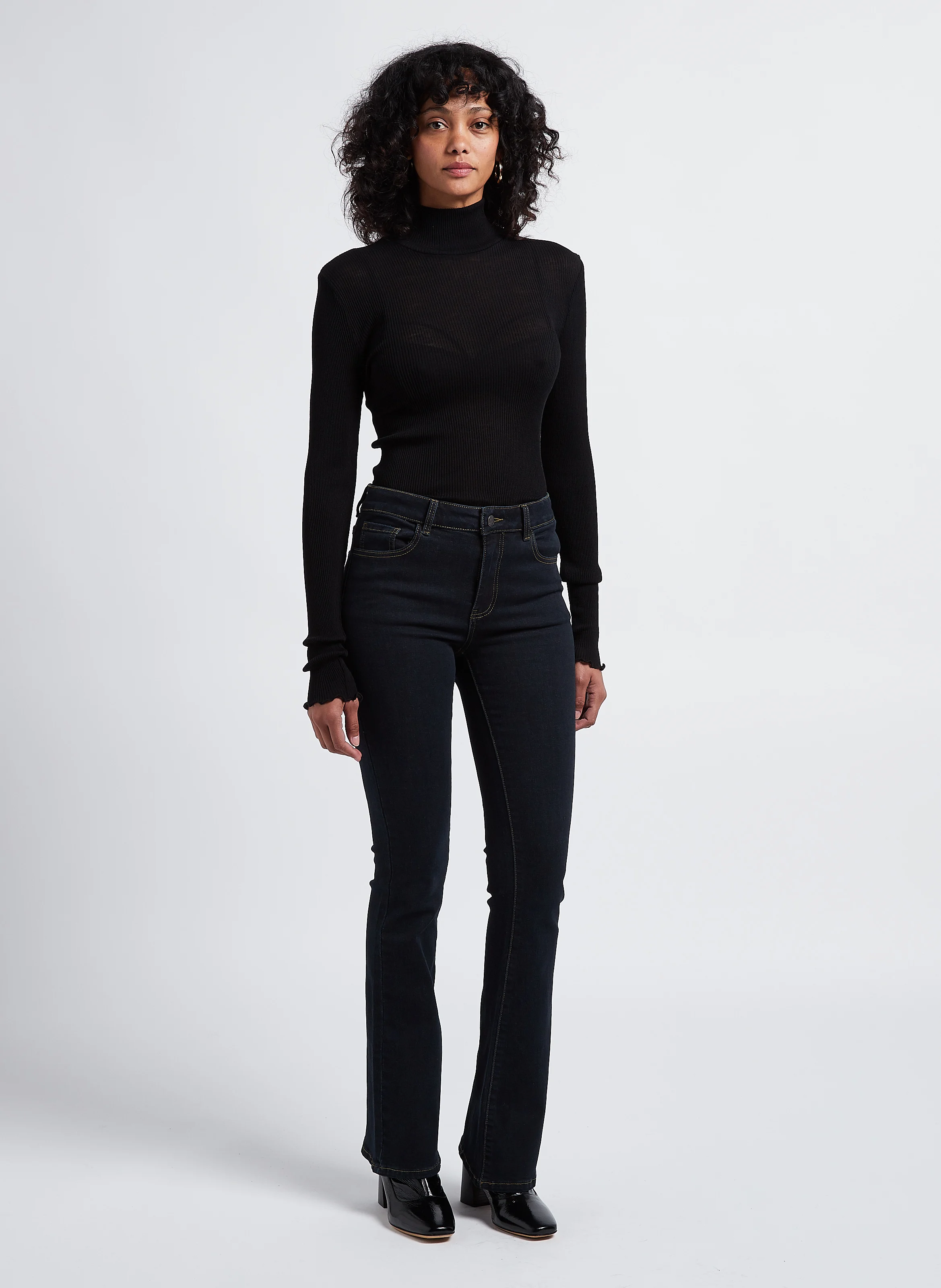 DOUDO - Pull col montant en laine| Noir