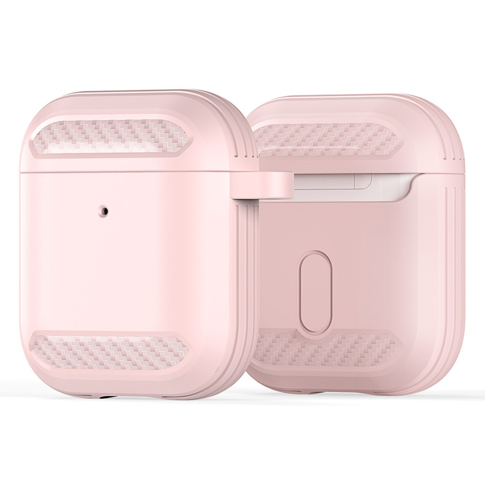 AirPods (1. & 2. Generation) Gummi Schutzhülle Abdeckung mit Karabinerhaken Carbon Look - Rosa