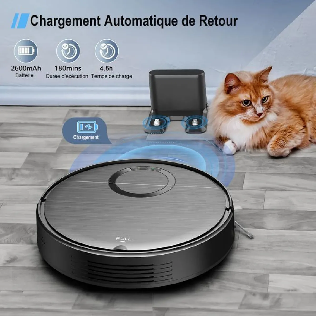 Teendow Robot Aspirateur, 2600MAH/180Min, 2 in 1 Aspirateur robot laveur avec Wi-Fi/application/télécommande