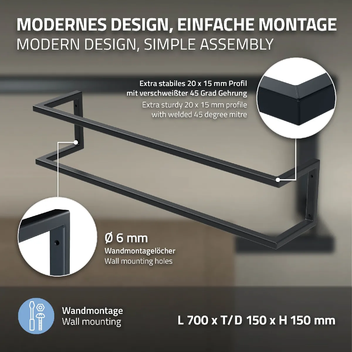 ML-Design Porte-serviettes mural - Anthracite