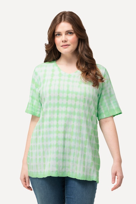 T-Shirt, Batikdruck, Struktur, V-Ausschnitt, Halbarm