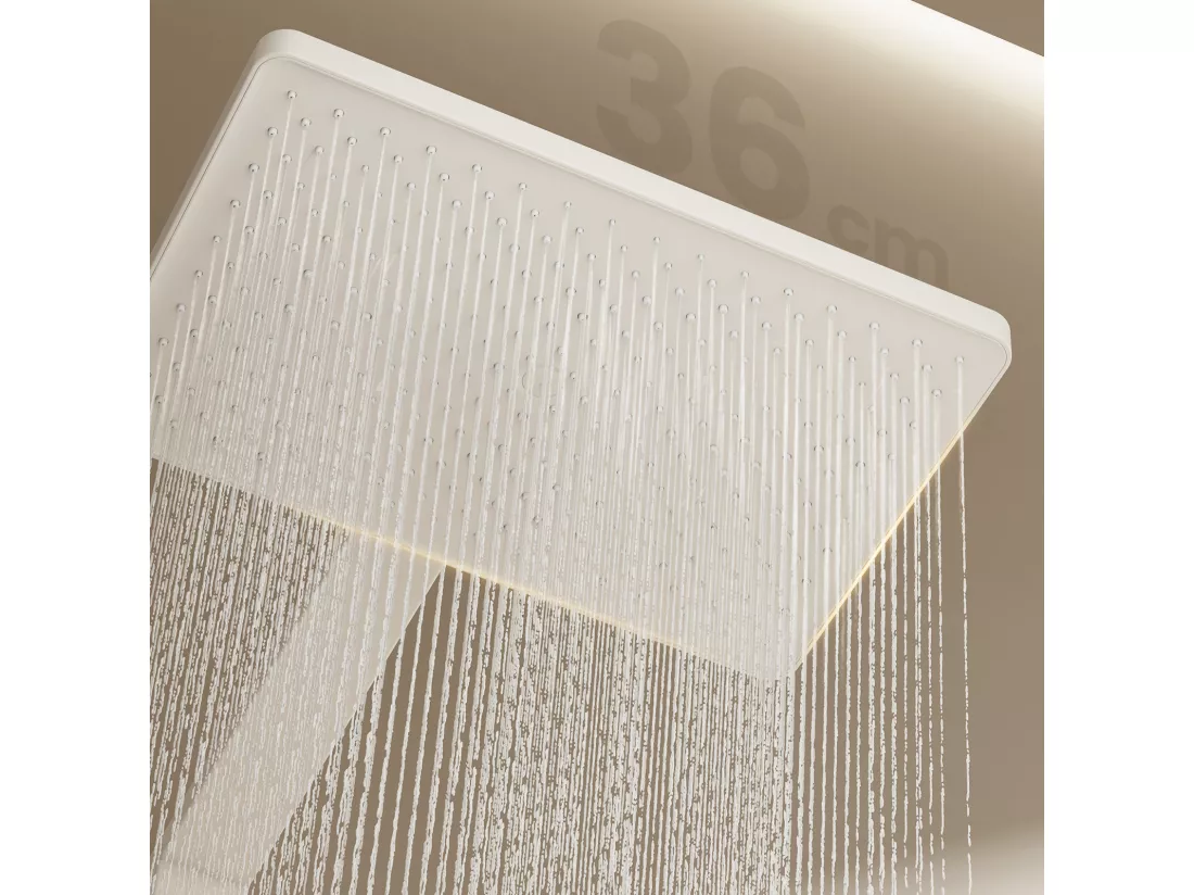 EMKE Colonne de douche avec thermostat 38℃ Douche pluie 40 cm étagère en verre avec 3+1 douchette parent-enfant+porte-douche - blanc
