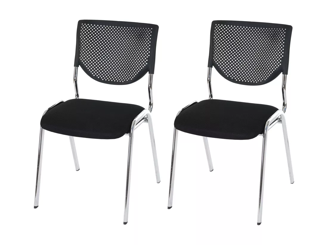 Chaise visiteur H401 Empilable (lot de 2), siège noir, pieds chromés