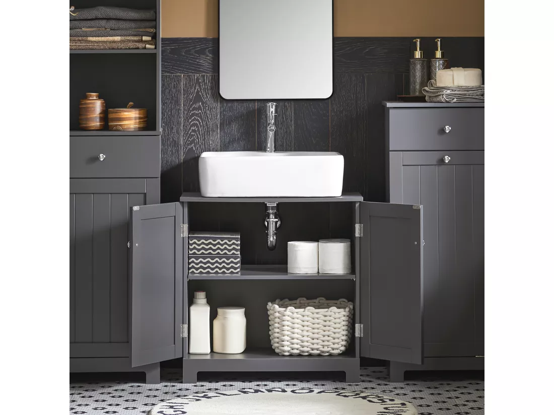 Meuble Sous-lavabo À 2 Étages Et 2 Portes Meuble De Rangement De Salle De Bain, BZr18-dg