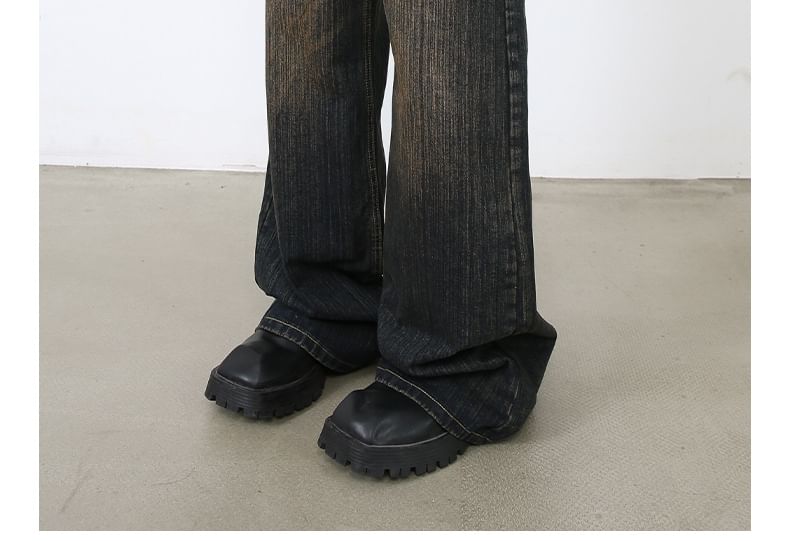 pinkdropper - Mid Rise Washed Wide Leg Jeans