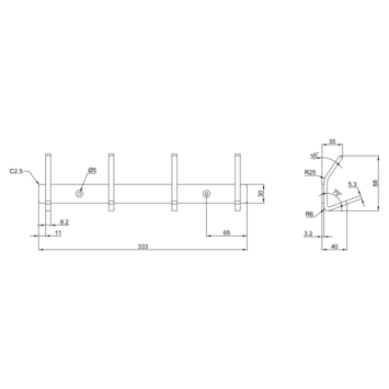 OK kapstok 4 haken Yana zwart 330 mm