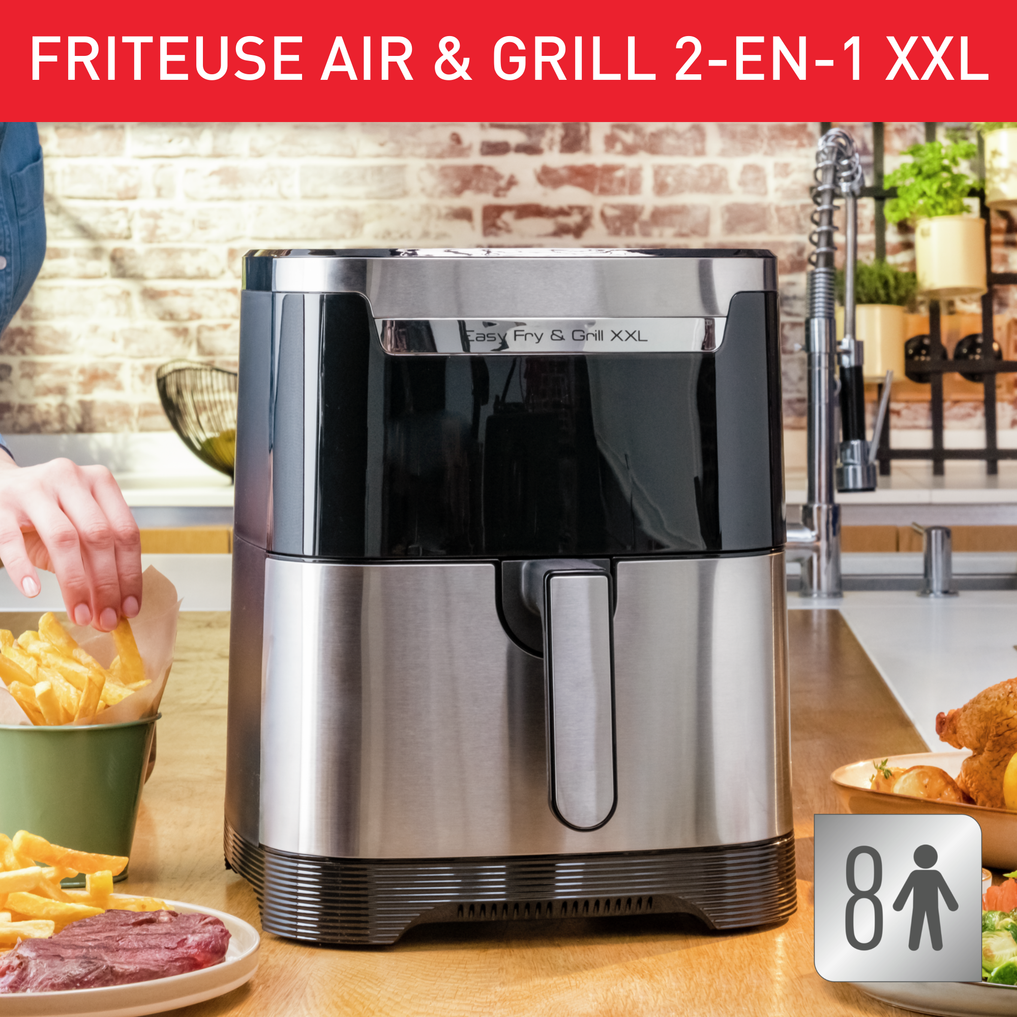 Friteuse à air Easy Fry & Grill XXL 6,5 L, air fryer, grill, 8 prog., 2 zones cuisson
