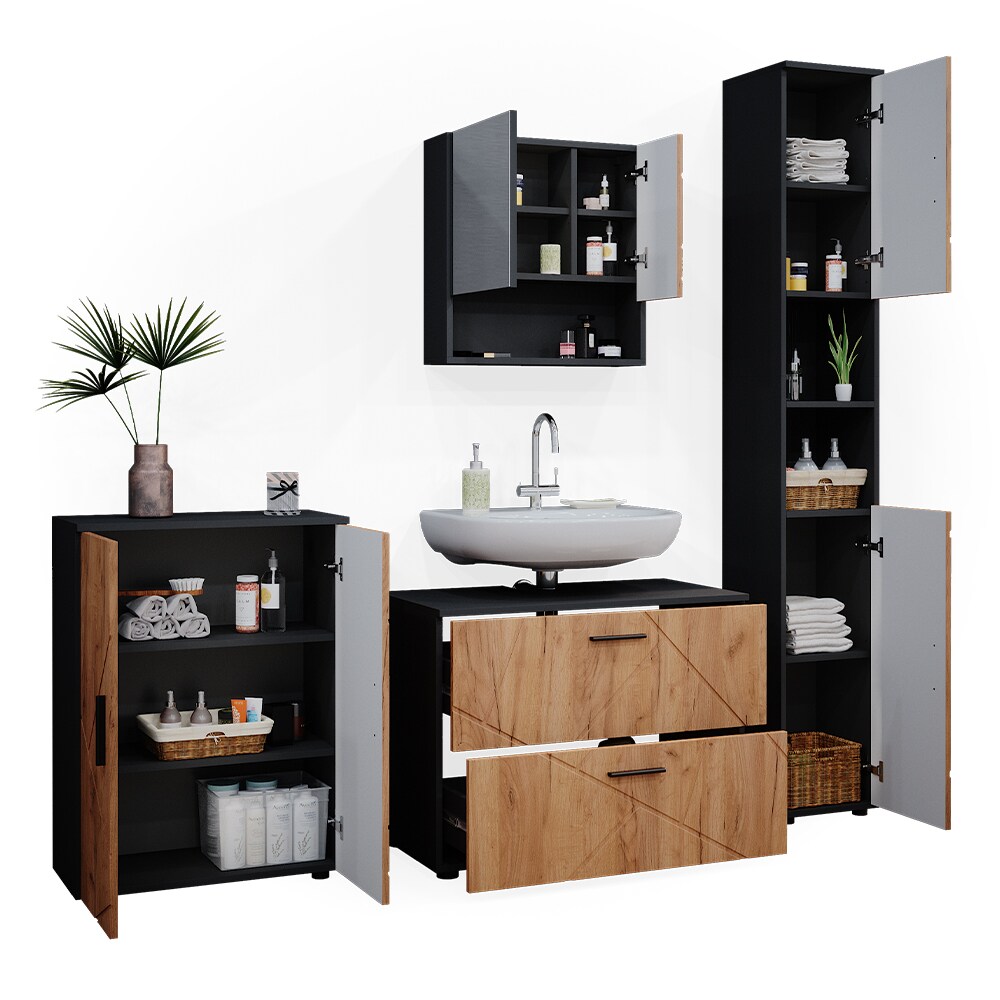 Vicco Badmöbelset Unterschrank Spiegel Badschrank Hochschrank Irma Anthrazit Eiche Badmöbel