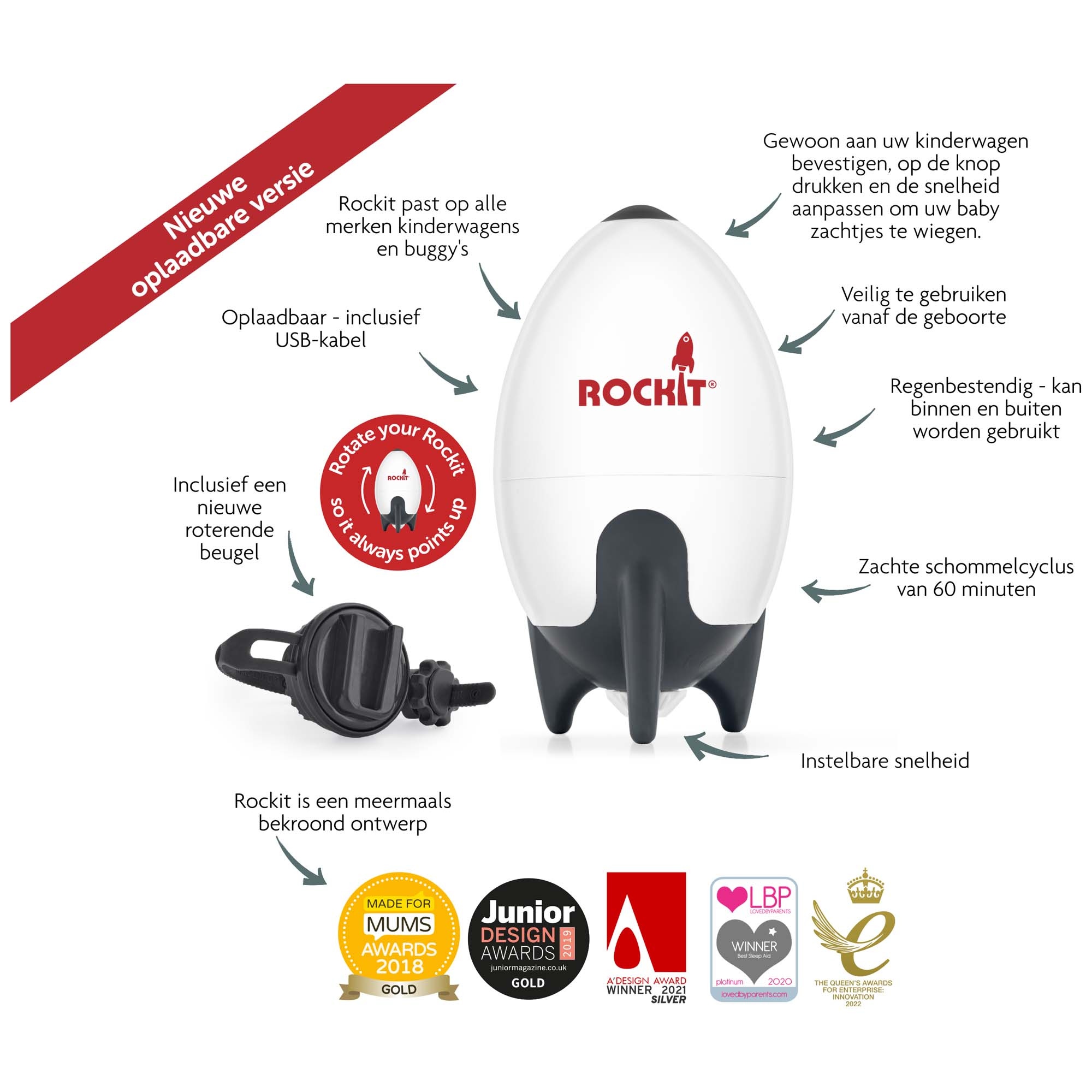 Rockit oplaadbaar White - kinderwagen accessoires - Prénatal