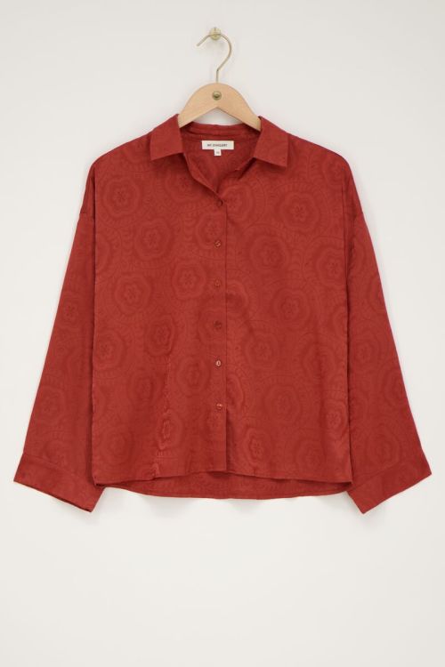 Rode blouse met jaquard satijnen look