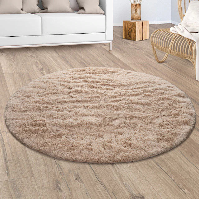 Paco Home Hochflor-Teppich »Silky 591« rund 37 mm Höhe Uni Farben, besonders weich und kuschelig