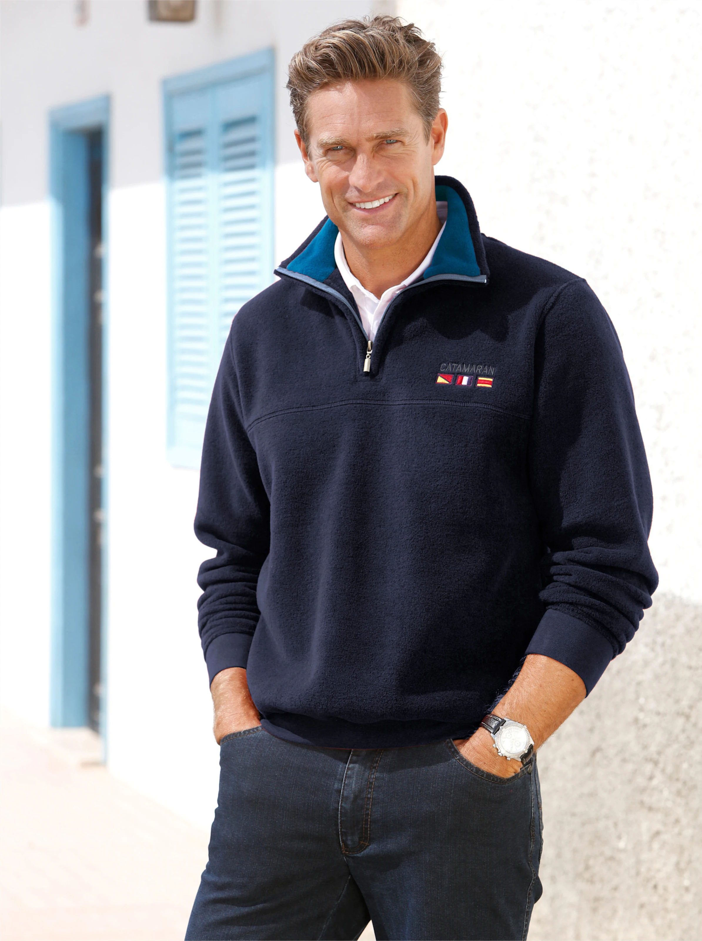 Catamaran Fleecepullover in marine