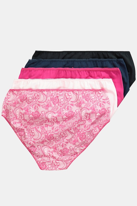 Midislips, 5er-Pack, Spitzendruck/einfarbig