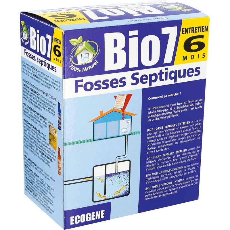 Activateur bactérien biologique de fosse septique Bio7 entretien 6 mois